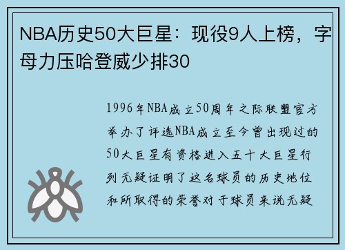 NBA历史50大巨星：现役9人上榜，字母力压哈登威少排30